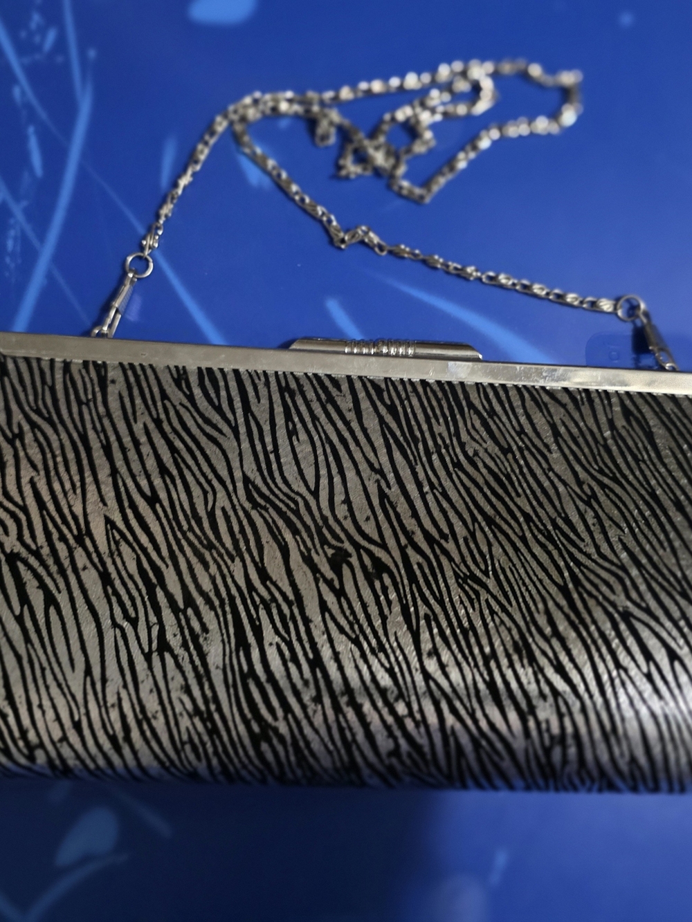 Silver and Black Metallic Zebra Patterned Evening Clutch